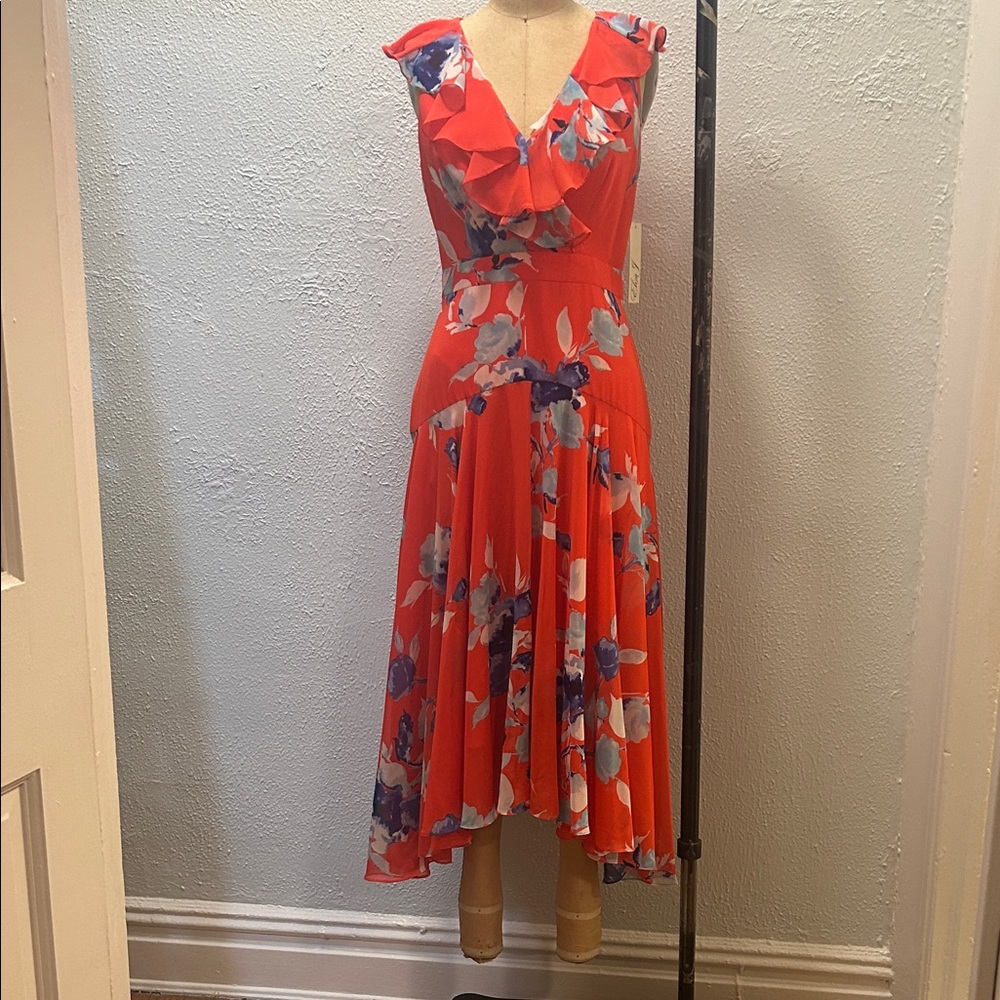 Eliza J Orange Floral High Low Dress